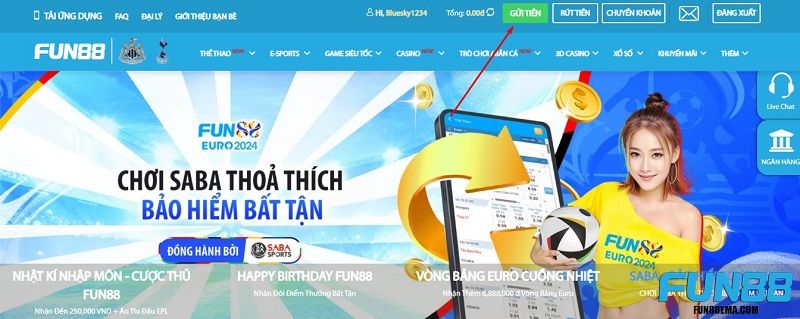 Chọn mục Gửi tiền