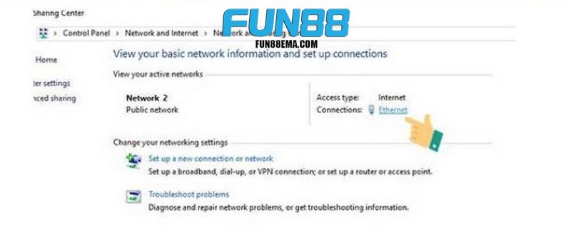 Click vào Ethernet tại cửa sổ làm việc mới