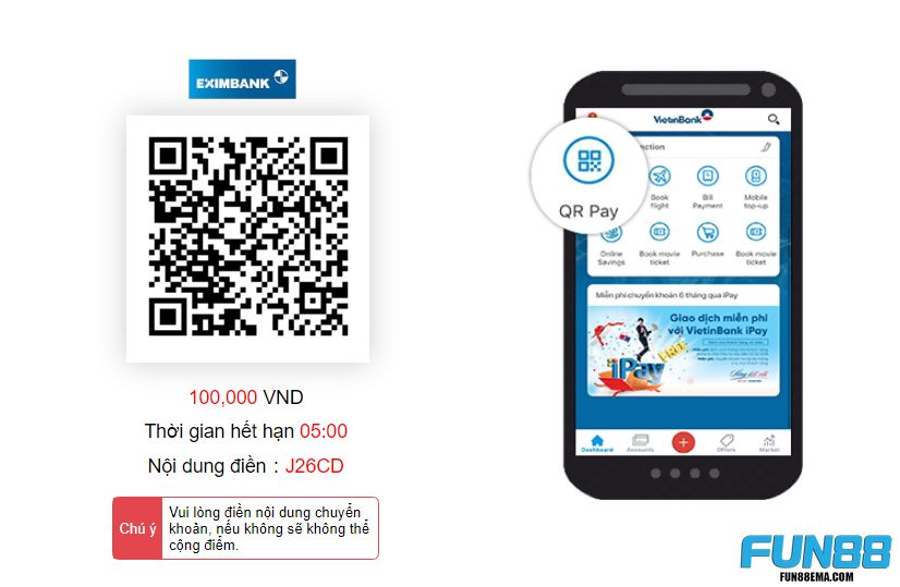 Nạp tiền Fun88 qua QR Pay