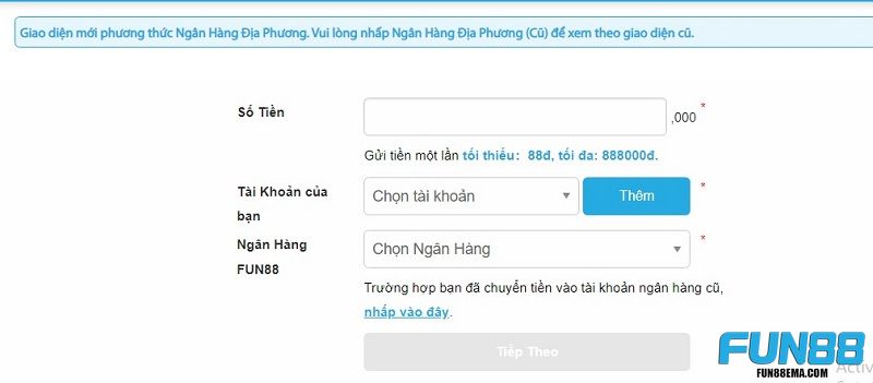 Nạp tiền Fun88 qua ngân hàng địa phương