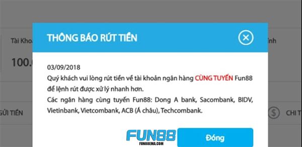 Thông báo về giao dịch tại Fun88